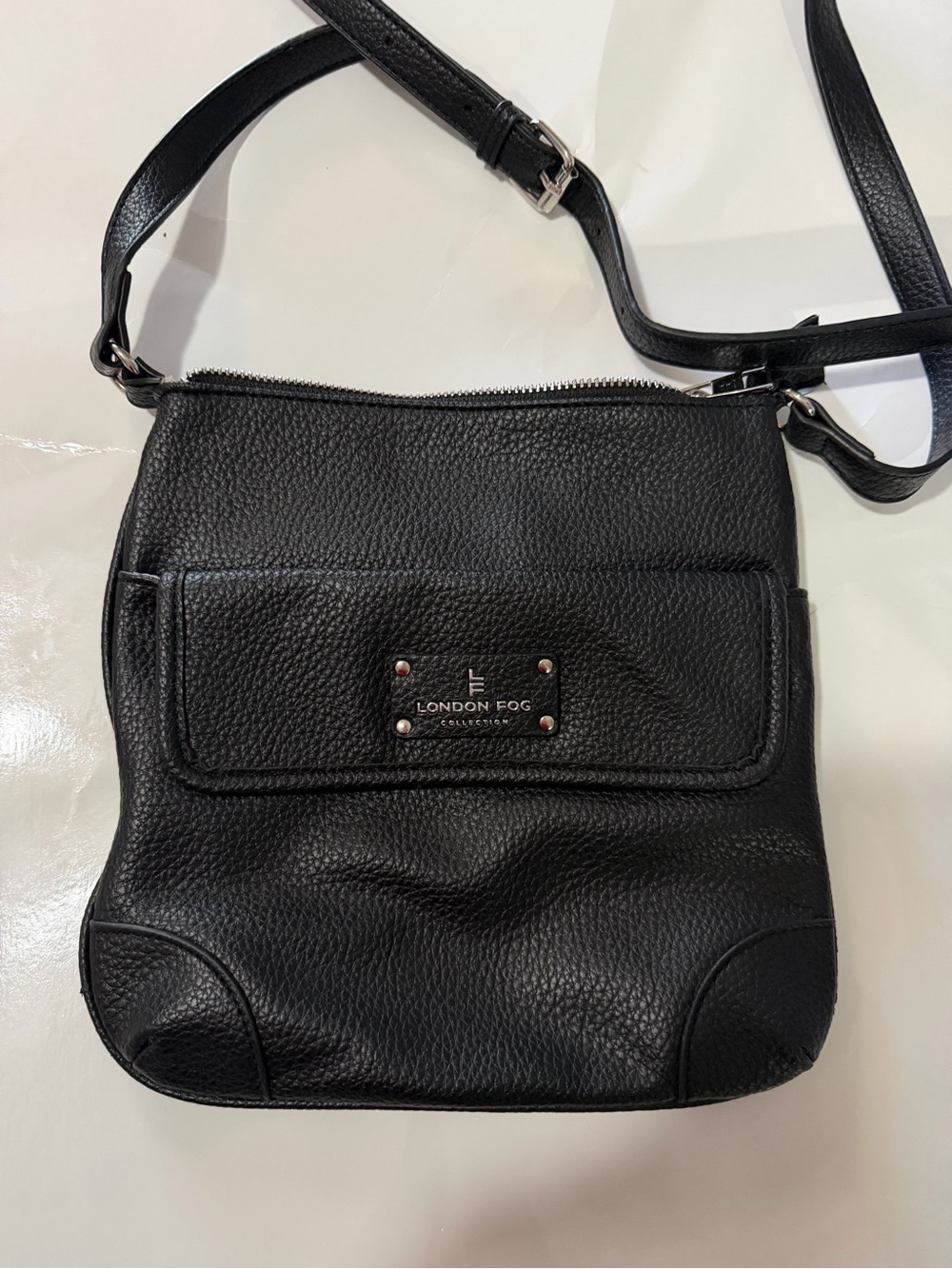 London Fog Black Pebbled Crossbody Satchel